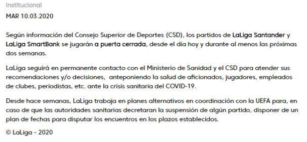 疫情蔓延影响五大联赛 西甲法甲相继宣布空场比赛