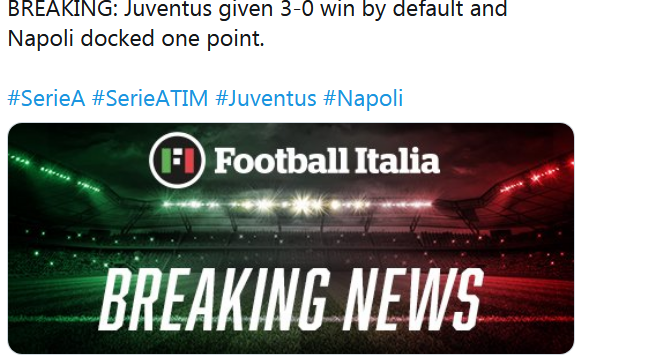 那不勒斯到了时间不去比赛 直接被判那不勒斯0-3尤文