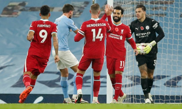 2020/21赛季英超第8轮曼城对阵利物浦 双方各有发挥1-1战平