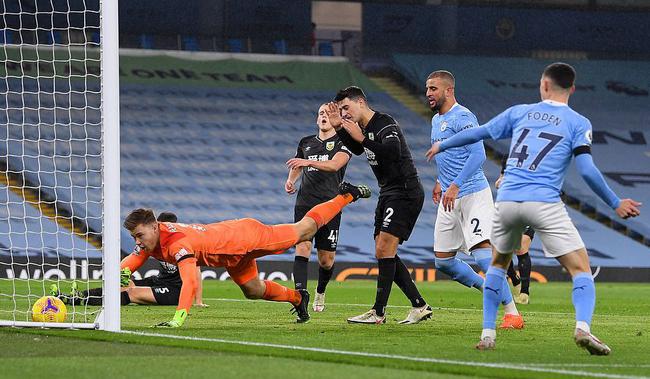 2020/21赛季英超第10轮曼城对阵伯恩利 马赫雷斯帽子戏法