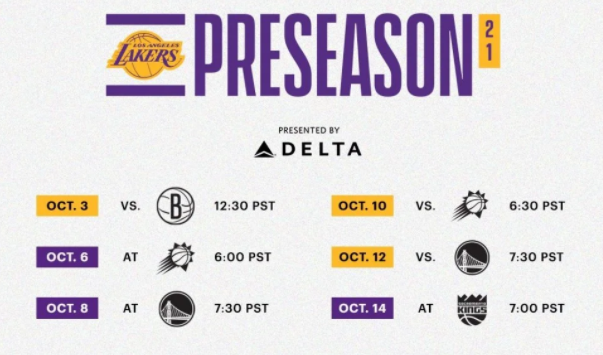 湖人季前赛赛程